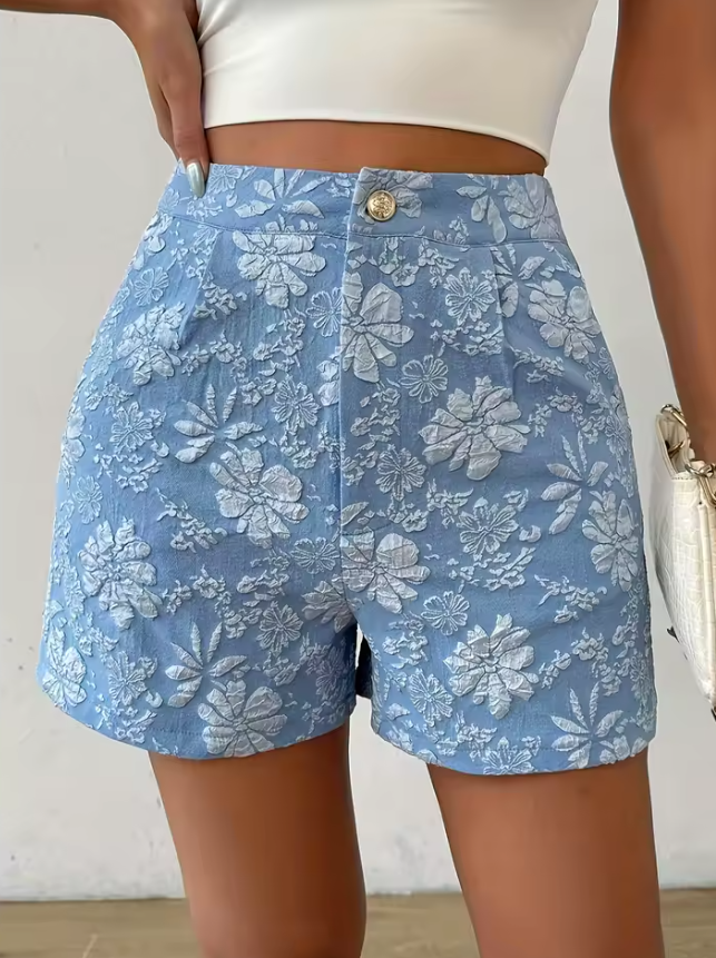 Casual Floral Embroidery Button Fly low Waist Shorts Mssza