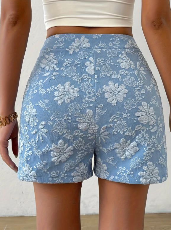 Casual Floral Embroidery Button Fly low Waist Shorts Mssza