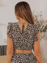 Casual Floral Flutter Sleeve Crop Top And Maxi Skirt Two Piece Set Mssza