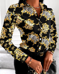 Casual Floral Geometric Square Print Turn-Down Collar Shirts Mssza