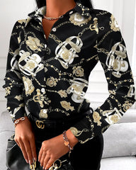Casual Floral Geometric Square Print Turn-Down Collar Shirts Mssza