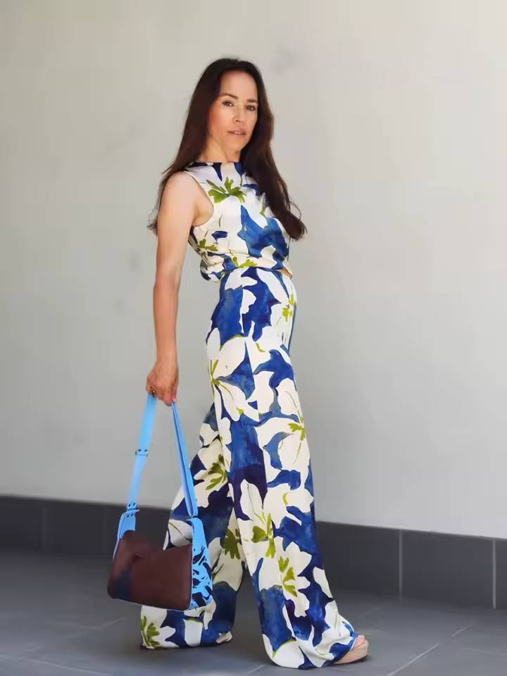 Casual Floral O-Neck Sleeveless Hollow Out Decorate Zipper Wide Leg Jumpsuit Mssza