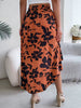 Casual Floral Print Asymmetric Ruffle Slight Stretch Mid-Calf Skirts Mssza