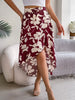 Casual Floral Print Asymmetric Ruffle Slight Stretch Mid-Calf Skirts Mssza