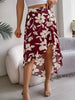 Casual Floral Print Asymmetric Ruffle Slight Stretch Mid-Calf Skirts Mssza