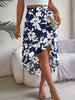 Casual Floral Print Asymmetric Ruffle Slight Stretch Mid-Calf Skirts Mssza