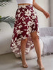 Casual Floral Print Asymmetric Ruffle Slight Stretch Mid-Calf Skirts Mssza