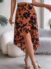 Casual Floral Print Asymmetric Ruffle Slight Stretch Mid-Calf Skirts Mssza
