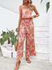 Casual Floral Print Halter Wide Leg Pants Beach Long Jumpsuit Mssza