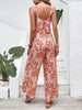Casual Floral Print Halter Wide Leg Pants Beach Long Jumpsuit Mssza