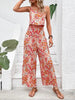 Casual Floral Print Halter Wide Leg Pants Beach Long Jumpsuit Mssza