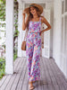 Casual Floral Print Halter Wide Leg Pants Beach Long Jumpsuit Mssza