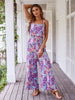 Casual Floral Print Halter Wide Leg Pants Beach Long Jumpsuit Mssza