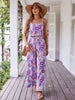 Casual Floral Print Halter Wide Leg Pants Beach Long Jumpsuit Mssza