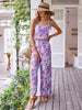 Casual Floral Print Halter Wide Leg Pants Beach Long Jumpsuit Mssza