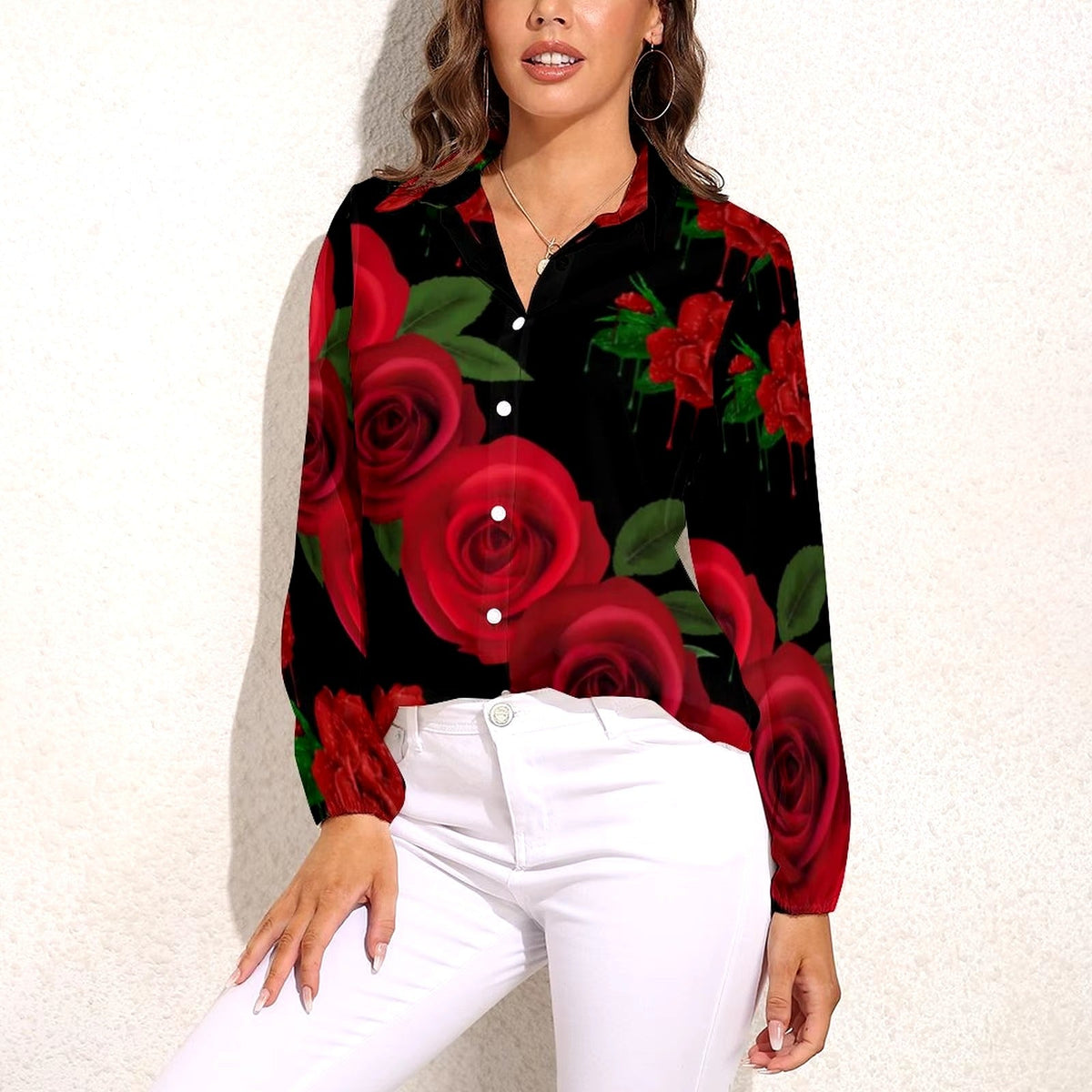 Casual Floral Print Retro Pattern Long Sleeve Single Breasted Shirt Mssza