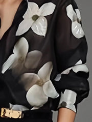 Casual Floral Printed Button Long Sleeves Loose Lapel Office Blouses Shirts Mssza