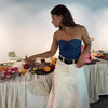 Casual Floral Sleeveless 3D Flower High Street Denim Tube Short Top Mssza