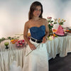 Casual Floral Sleeveless 3D Flower High Street Denim Tube Short Top Mssza