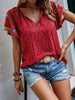 Casual Floral V-Neck Short Sleeve Bohemian Beach Style Printed Shirt Mssza