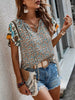 Casual Floral V-Neck Short Sleeve Bohemian Beach Style Printed Shirt Mssza