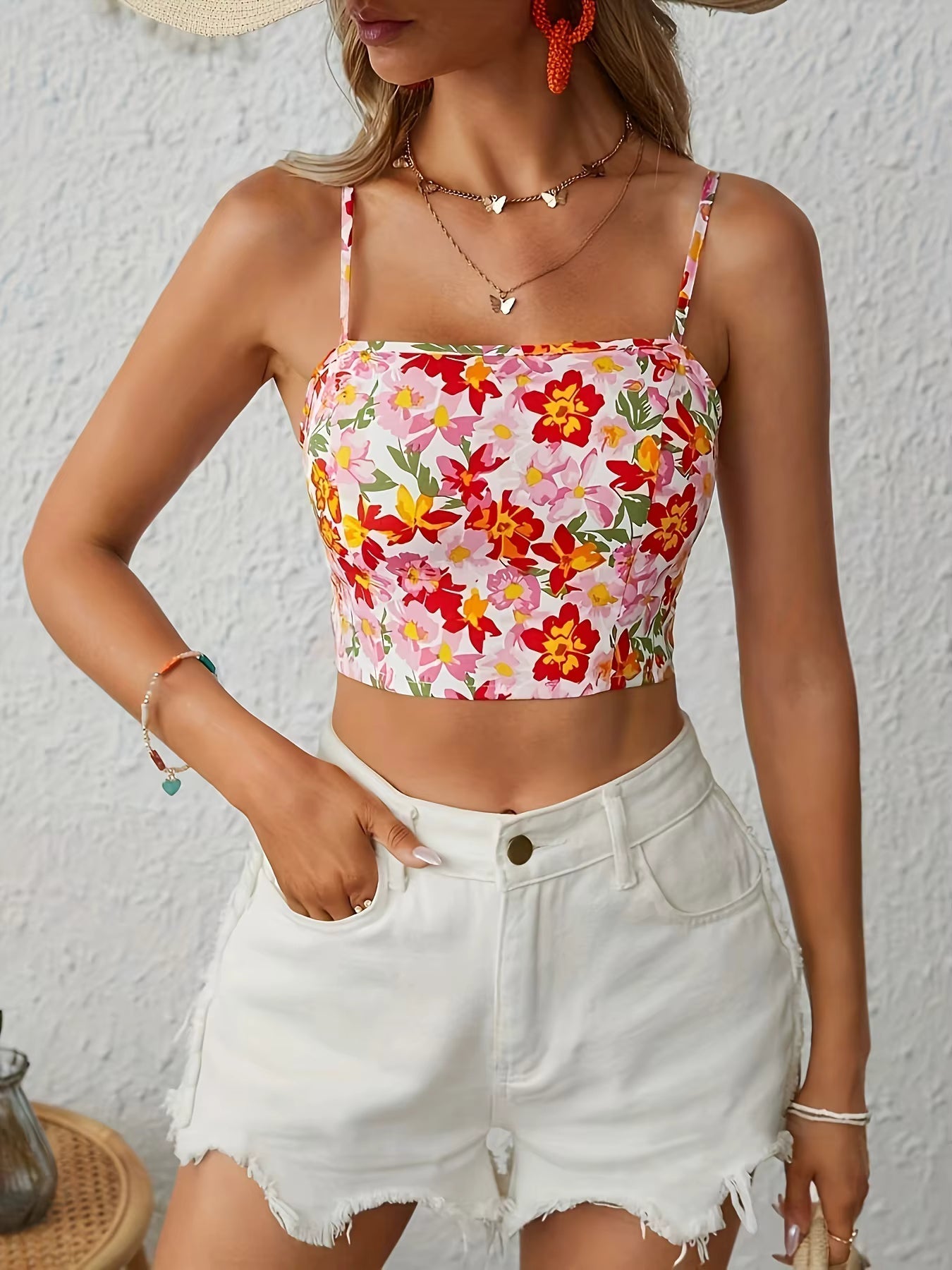 Casual Flower Print Backless Camisole Cool and Comfortable Top Mssza