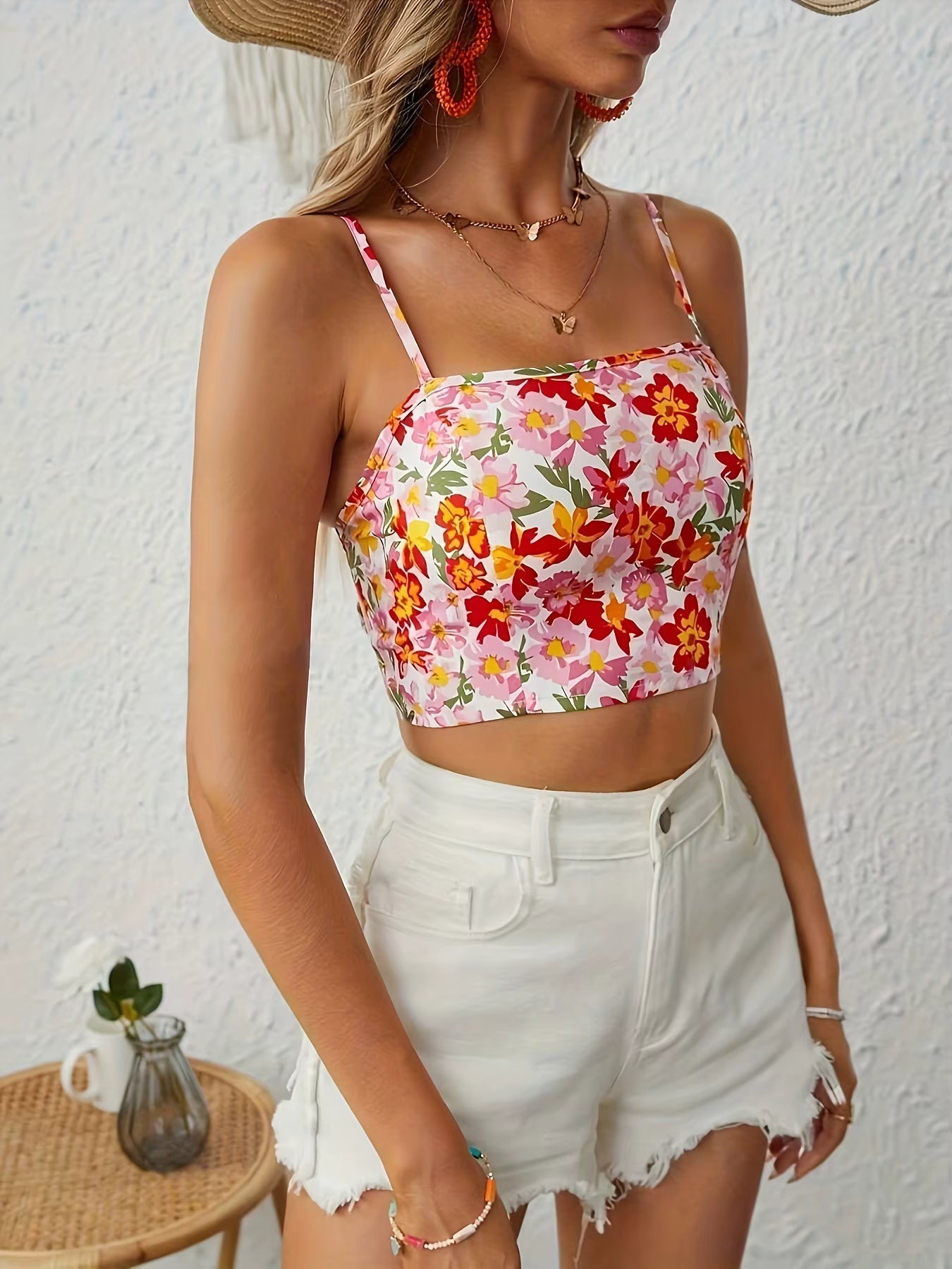 Casual Flower Print Backless Camisole Cool and Comfortable Top Mssza