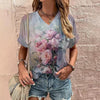 Casual Flower Print V Neck Pullover Oversized T Shirts Mssza