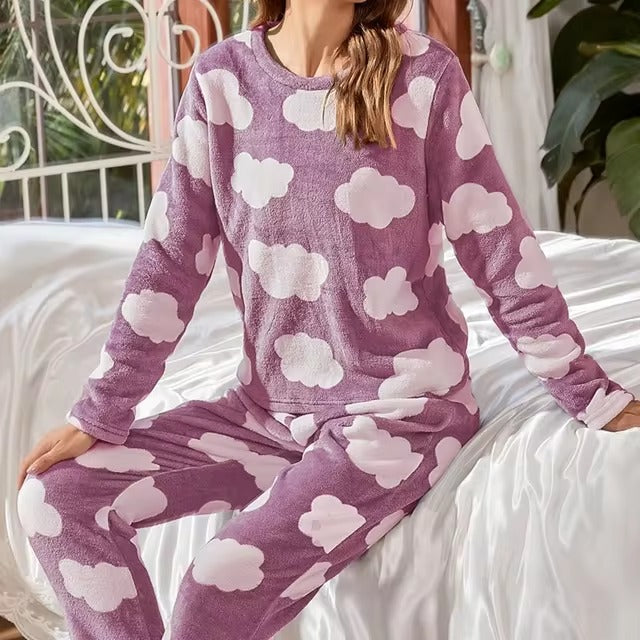 Casual Fluffy Cozy Top And Pant 2 Piece Pajamas Set Mssza
