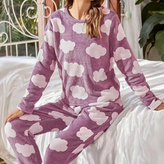 Casual Fluffy Cozy Top And Pant 2 Piece Pajamas Set Mssza