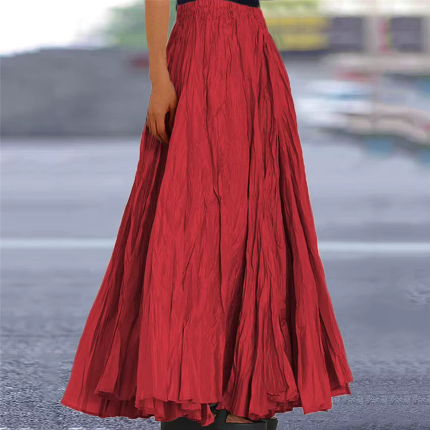 Casual Folds Loose A-line Solid Color Streetwear Skirts Mssza
