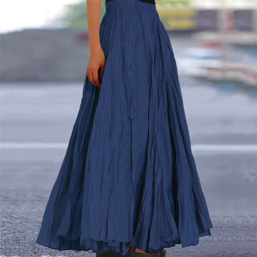 Casual Folds Loose A-line Solid Color Streetwear Skirts Mssza