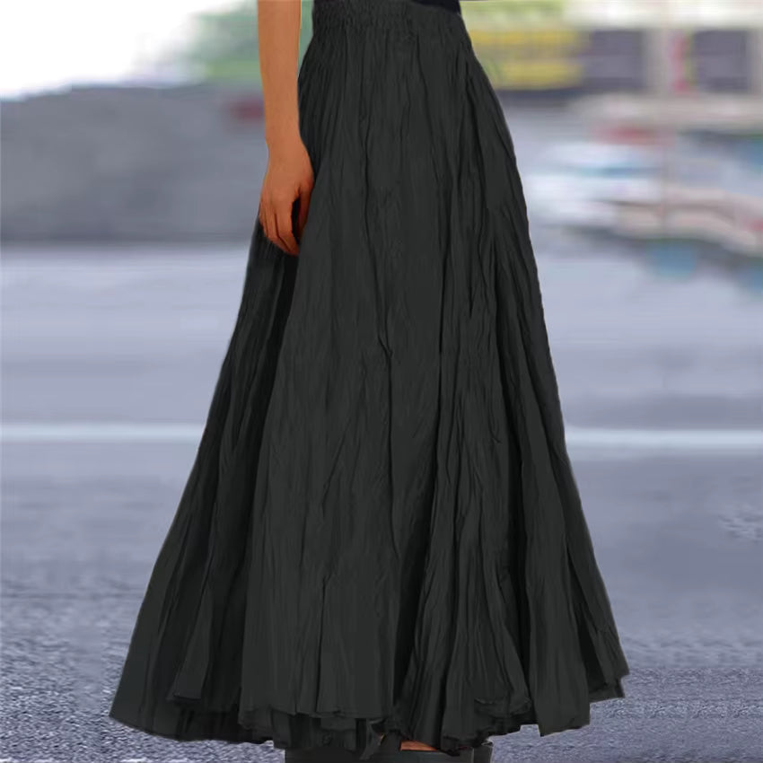 Casual Folds Loose A-line Solid Color Streetwear Skirts Mssza