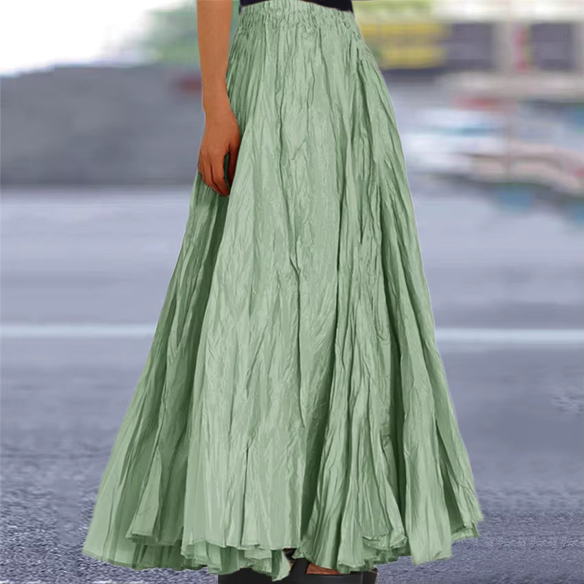 Casual Folds Loose A-line Solid Color Streetwear Skirts Mssza