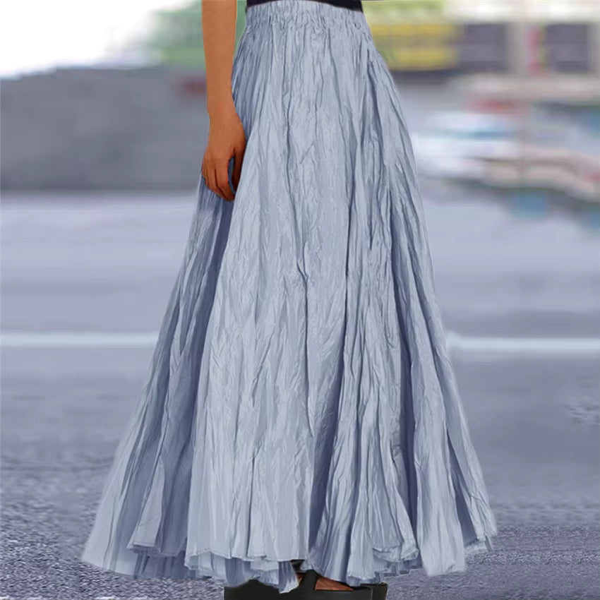Casual Folds Loose A-line Solid Color Streetwear Skirts Mssza
