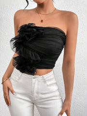 Casual Folds Style Stylish Mesh Pleated Strapless Backless Top Mssza