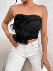 Casual Folds Style Stylish Mesh Pleated Strapless Backless Top Mssza
