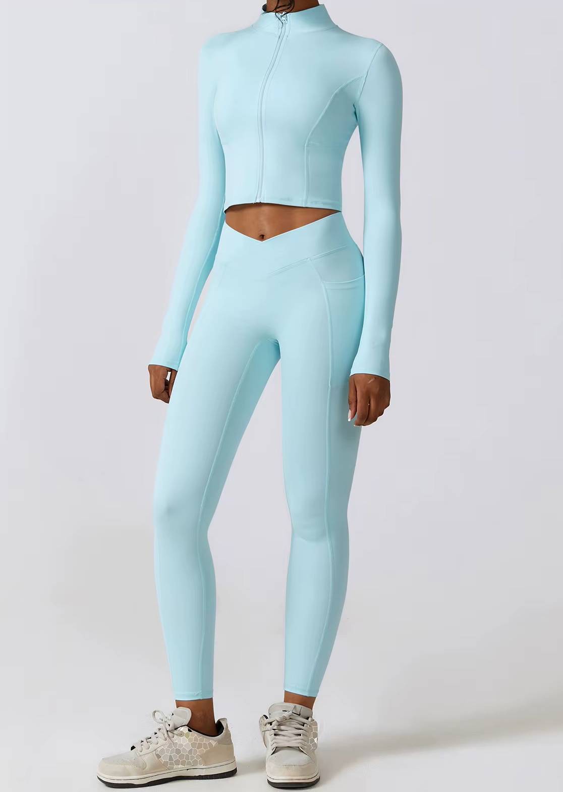 Casual Full Zip-Up Stretchy Fitted Long Sleeve Yoga Crop Top Mssza
