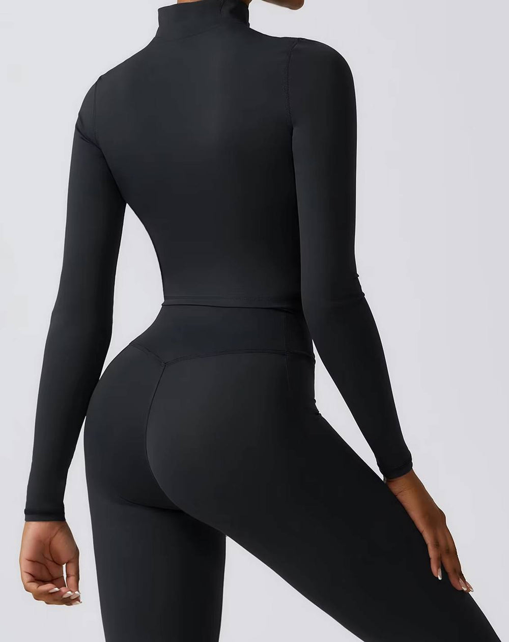 Casual Full Zip-Up Stretchy Fitted Long Sleeve Yoga Crop Top Mssza