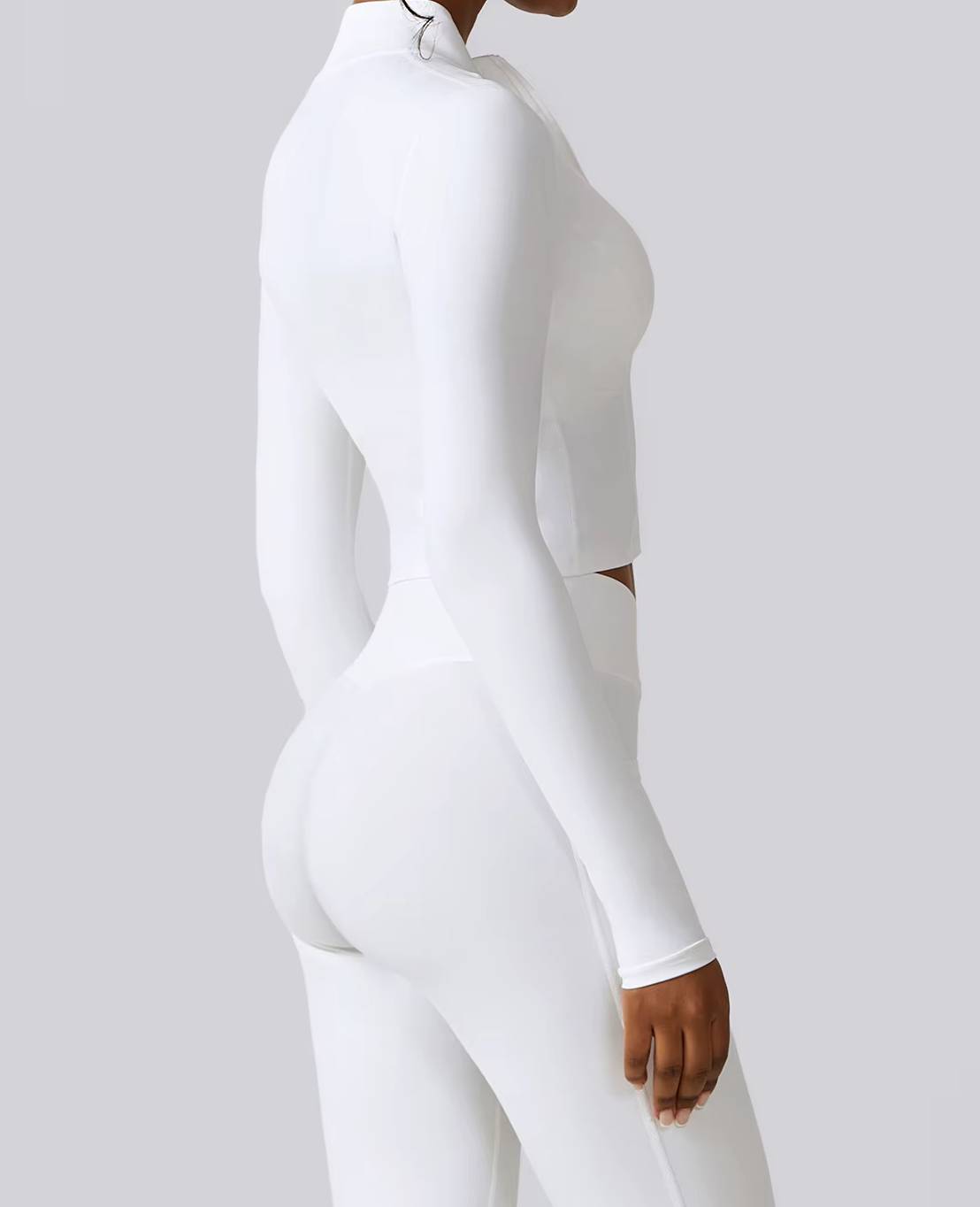 Casual Full Zip-Up Stretchy Fitted Long Sleeve Yoga Crop Top Mssza