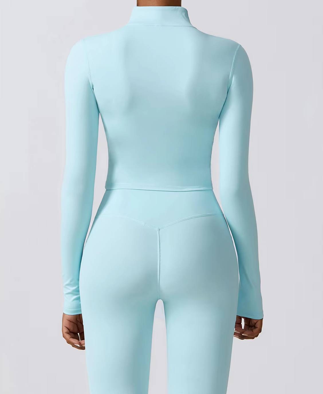 Casual Full Zip-Up Stretchy Fitted Long Sleeve Yoga Crop Top Mssza