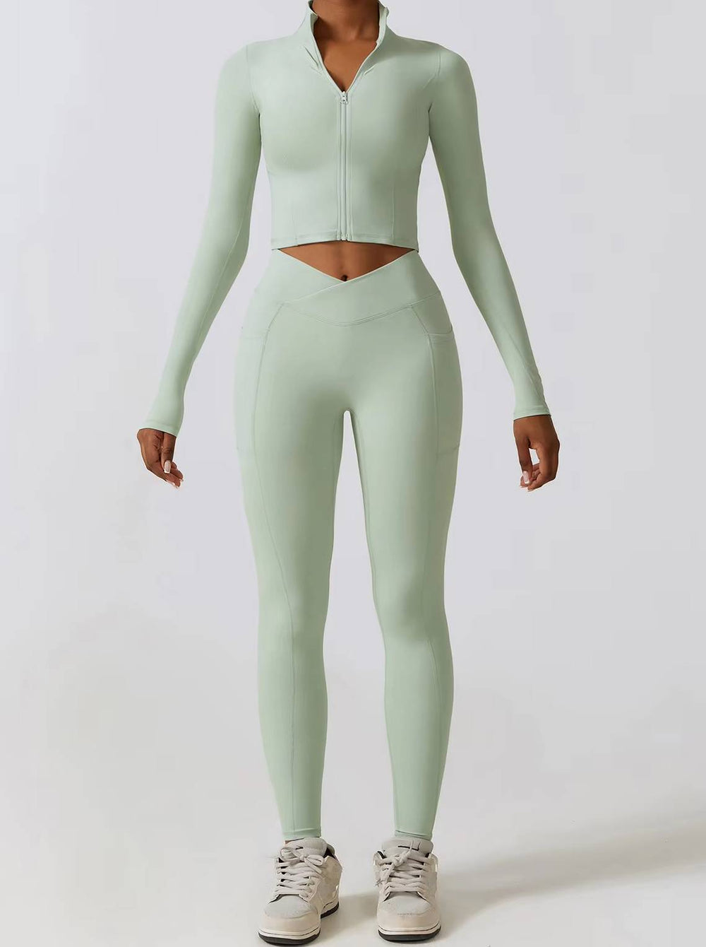 Casual Full Zip-Up Stretchy Fitted Long Sleeve Yoga Crop Top Mssza
