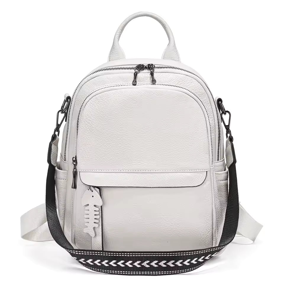 Casual Genuine Leather Multi-pocket Design Simple Travel Convertible Shoulder Backpack Mssza
