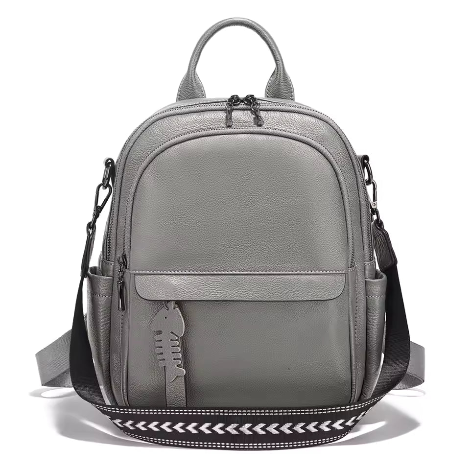 Casual Genuine Leather Multi-pocket Design Simple Travel Convertible Shoulder Backpack Mssza