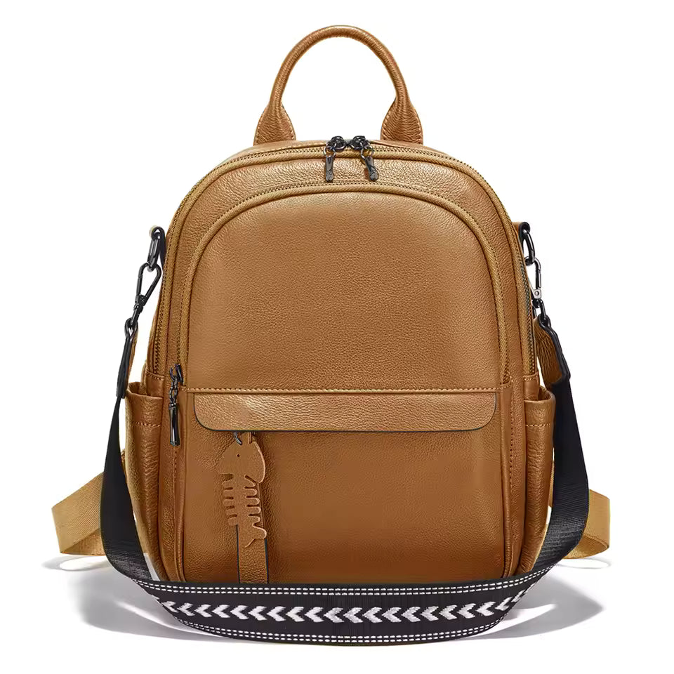 Casual Genuine Leather Multi-pocket Design Simple Travel Convertible Shoulder Backpack Mssza