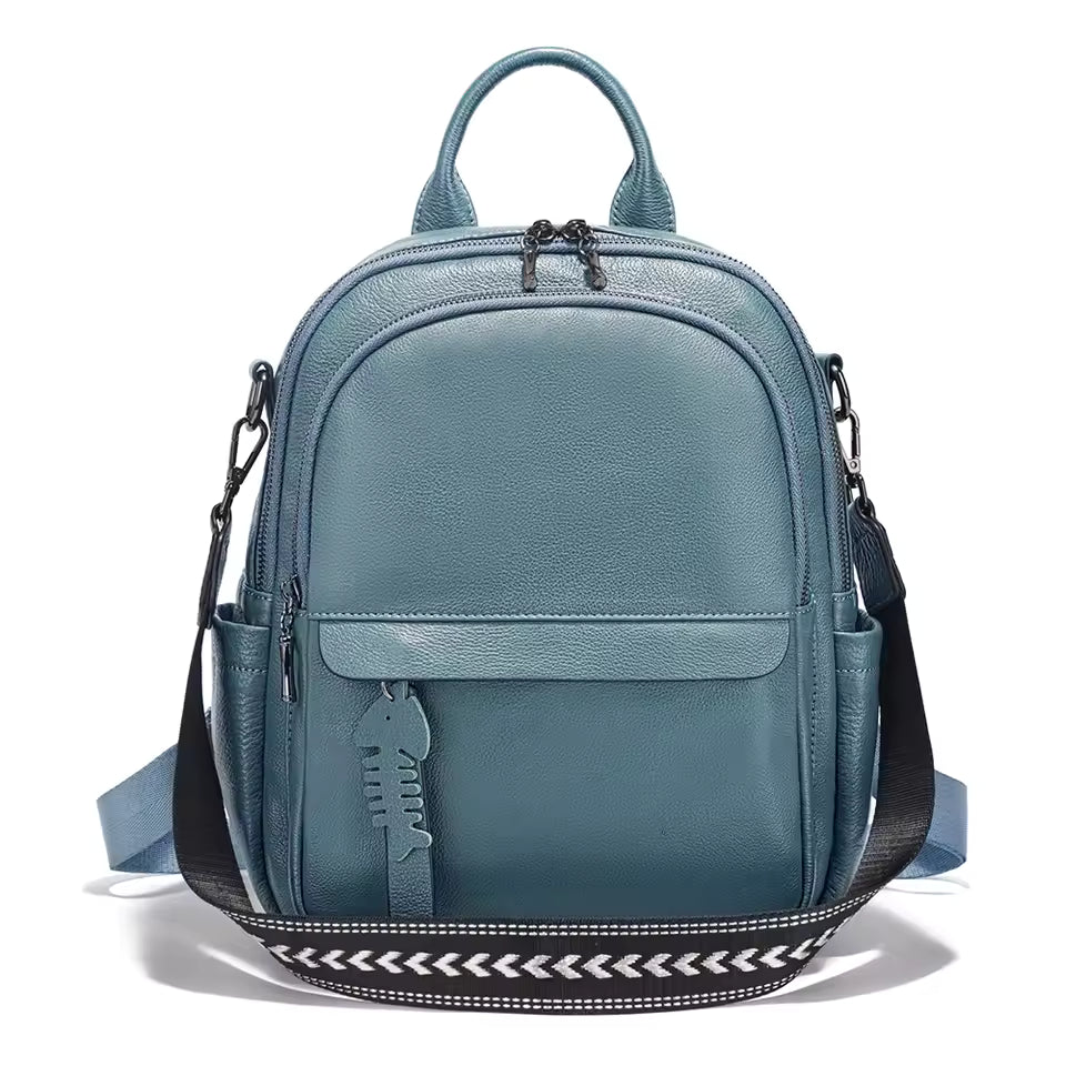 Casual Genuine Leather Multi-pocket Design Simple Travel Convertible Shoulder Backpack Mssza