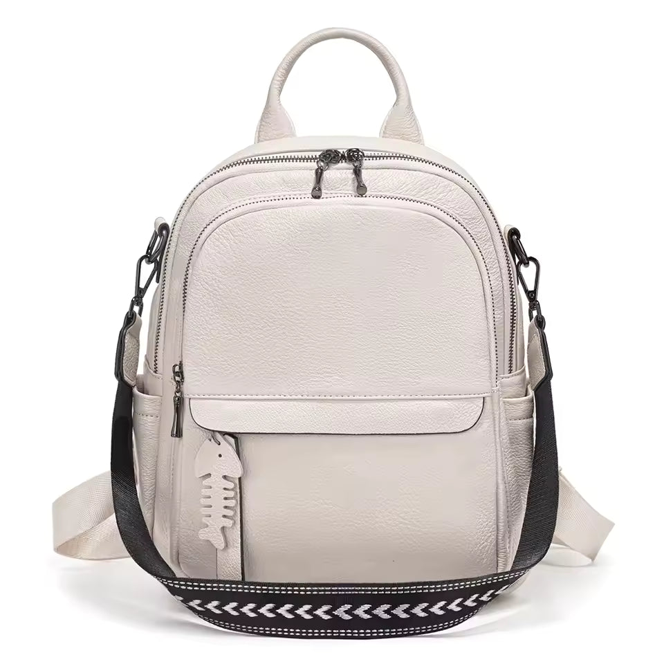Casual Genuine Leather Multi-pocket Design Simple Travel Convertible Shoulder Backpack Mssza