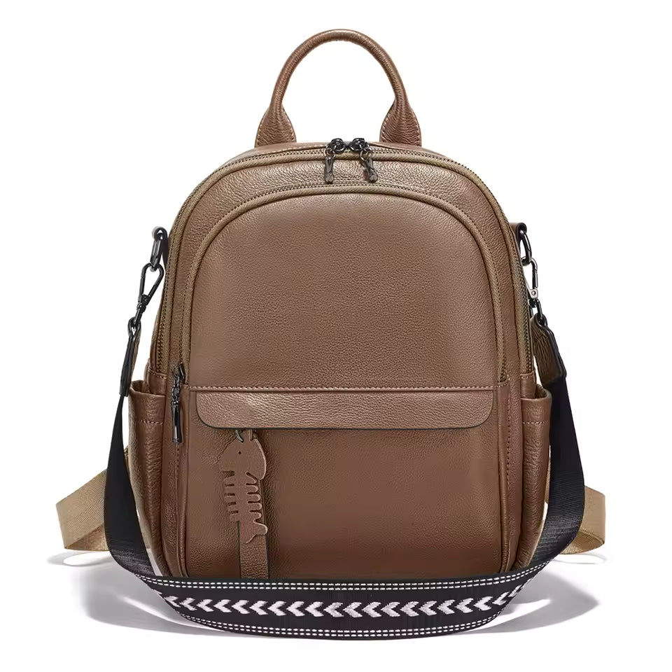 Casual Genuine Leather Multi-pocket Design Simple Travel Convertible Shoulder Backpack Mssza