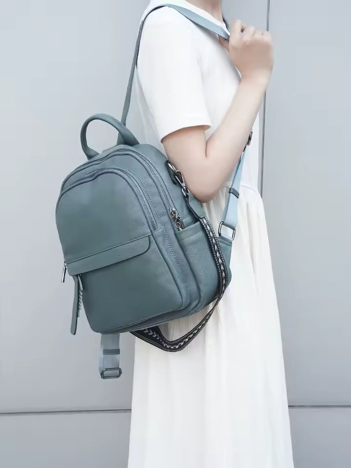 Casual Genuine Leather Multi-pocket Design Simple Travel Convertible Shoulder Backpack Mssza