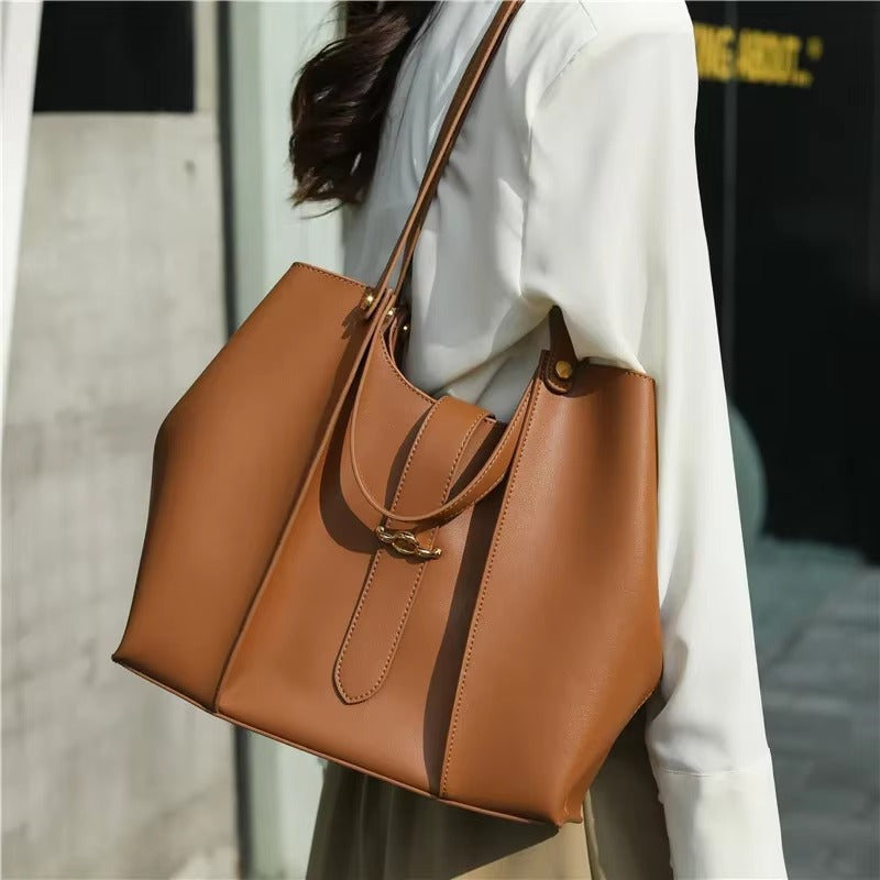 Casual Genuine Leather Open Pocket High Quality Large Totes Shoulder Bags Mssza